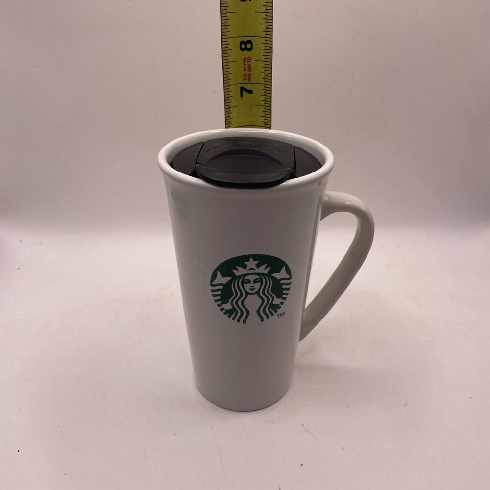12oz Starbucks tall ceramic mug with lid coffee white/Green tumbler cup